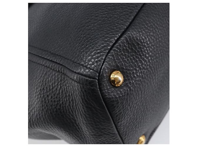 PRADA Vitellolux Hand Bag Leather Black Gold Auth 204100V Golden - view 17
