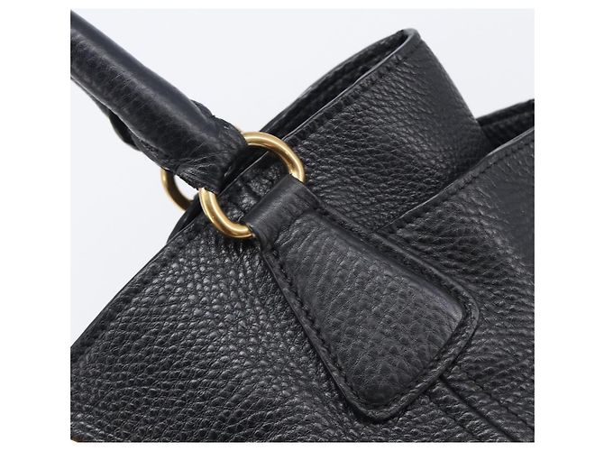 PRADA Vitellolux Hand Bag Leather Black Gold Auth 204100V Golden - view 18