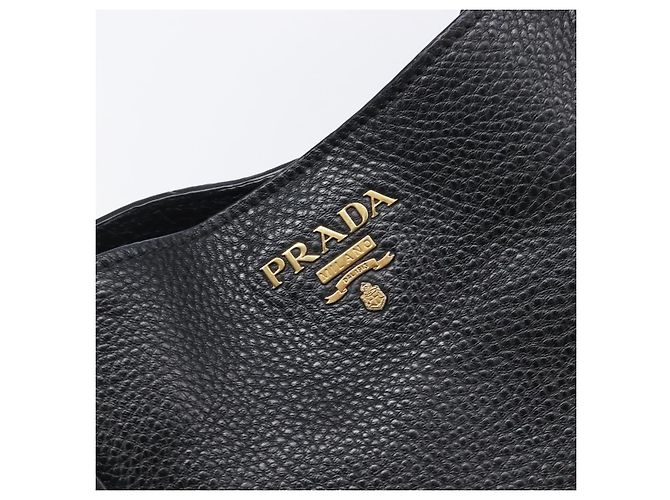 PRADA Vitellolux Hand Bag Leather Black Gold Auth 204100V Golden - view 19