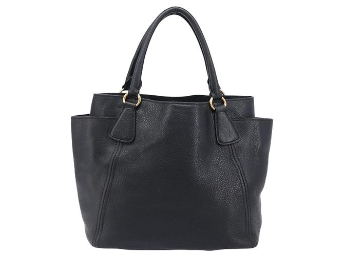 PRADA Vitellolux Hand Bag Leather Black Gold Auth 204100V Golden - view 2