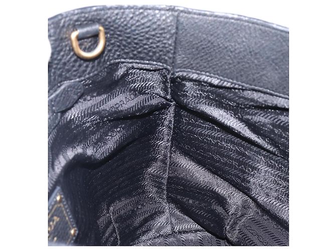 PRADA Vitellolux Hand Bag Leather Black Gold Auth 204100V Golden - view 21