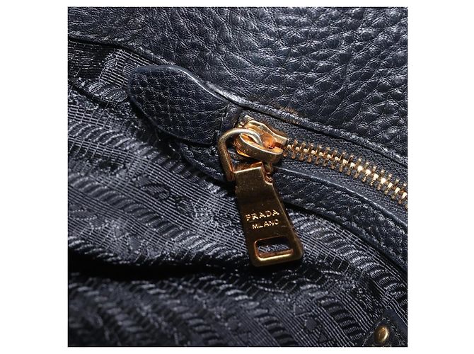 PRADA Vitellolux Hand Bag Leather Black Gold Auth 204100V Golden - view 23