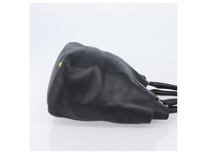 PRADA Vitellolux Hand Bag Leather Black Gold Auth 204100V Golden - view 3