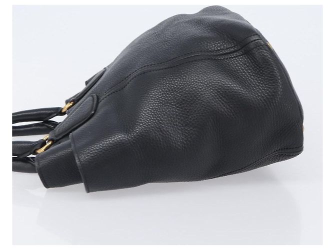 PRADA Vitellolux Hand Bag Leather Black Gold Auth 204100V Golden - view 4