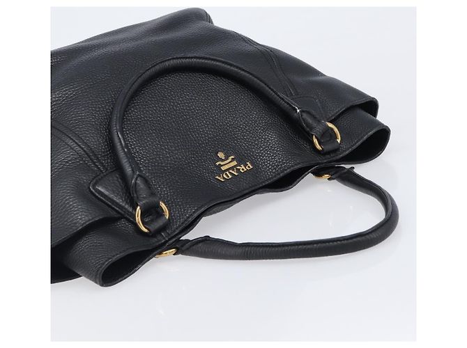 PRADA Vitellolux Hand Bag Leather Black Gold Auth 204100V Golden - view 6