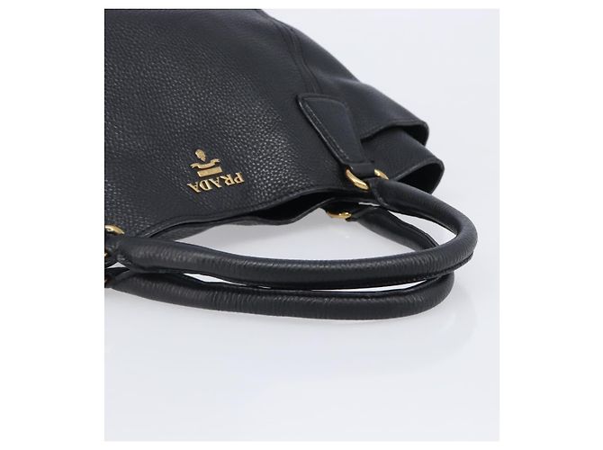 PRADA Vitellolux Hand Bag Leather Black Gold Auth 204100V Golden - view 7