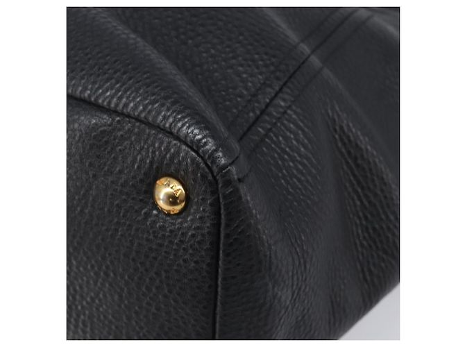 PRADA Vitellolux Hand Bag Leather Black Gold Auth 204100V Golden - view 8
