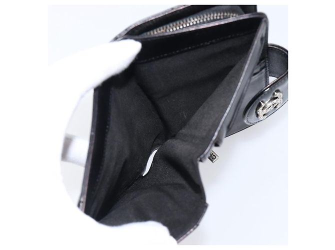 Cartera CHANEL Matelasse de piel charol negra plata CC Auth yk20916A Negro - vista 11