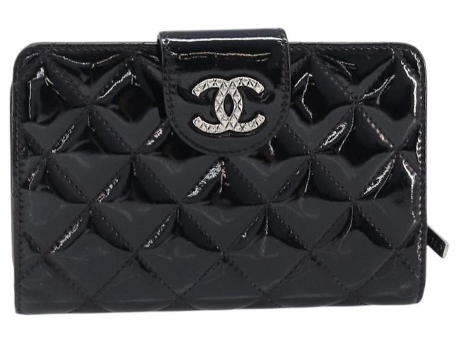 Cartera CHANEL Matelasse de piel charol negra plata CC Auth yk20916A Negro - vista 13