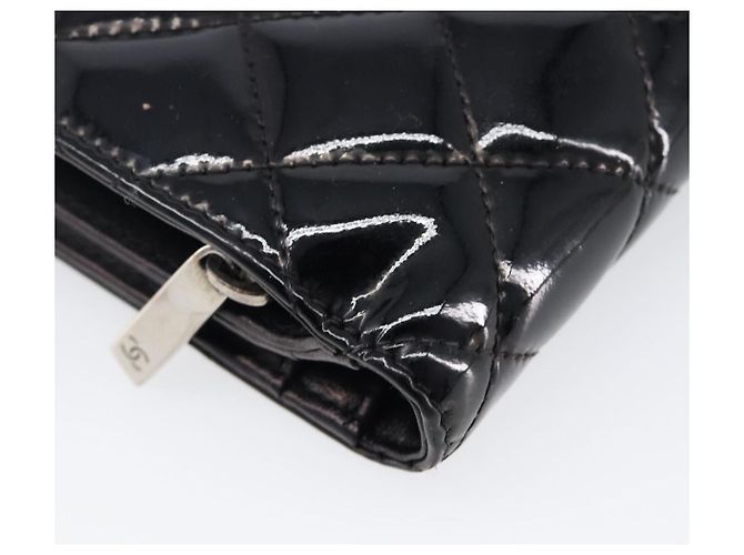 Cartera CHANEL Matelasse de piel charol negra plata CC Auth yk20916A Negro - vista 17