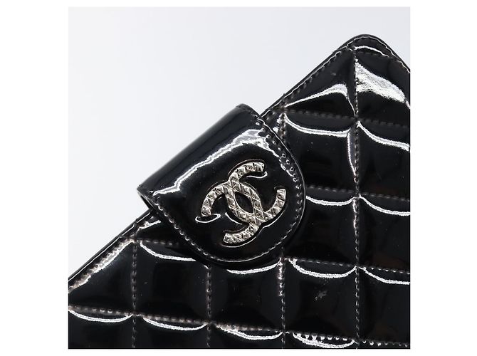 Cartera CHANEL Matelasse de piel charol negra plata CC Auth yk20916A Negro - vista 19