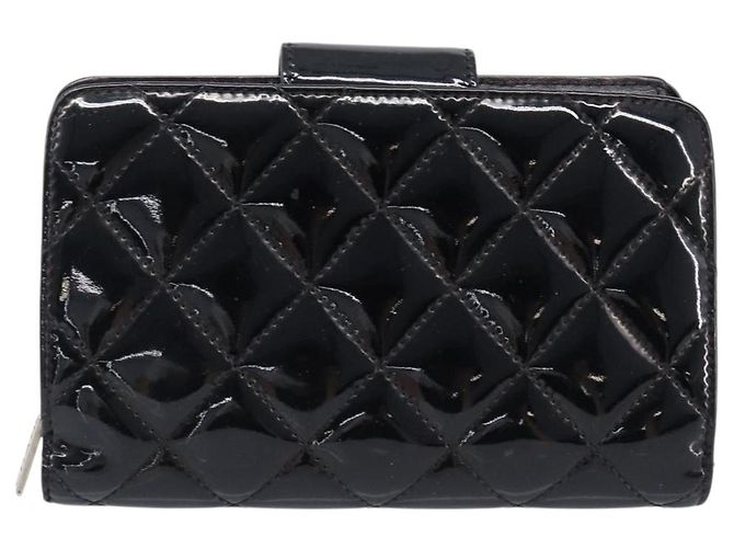 Cartera CHANEL Matelasse de piel charol negra plata CC Auth yk20916A Negro - vista 2