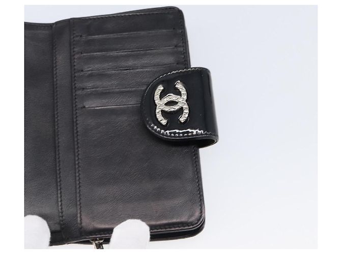 Cartera CHANEL Matelasse de piel charol negra plata CC Auth yk20916A Negro - vista 20