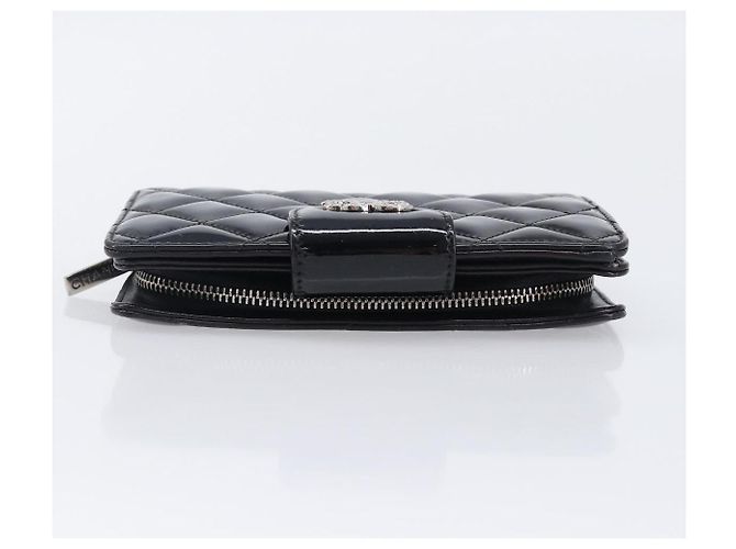 Cartera CHANEL Matelasse de piel charol negra plata CC Auth yk20916A Negro - vista 5