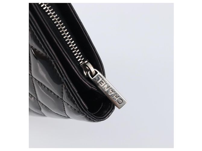 Cartera CHANEL Matelasse de piel charol negra plata CC Auth yk20916A Negro - vista 7