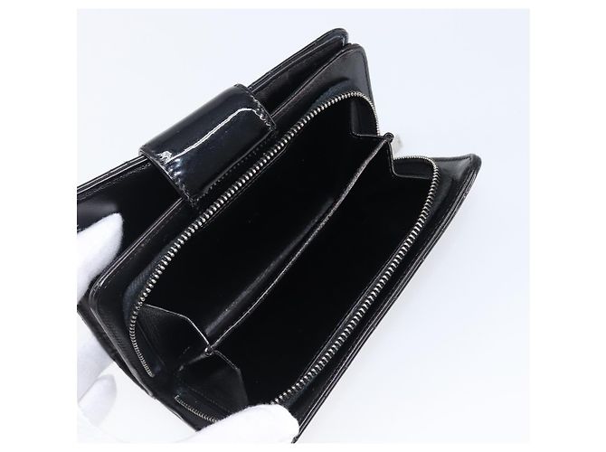 Cartera CHANEL Matelasse de piel charol negra plata CC Auth yk20916A Negro - vista 8