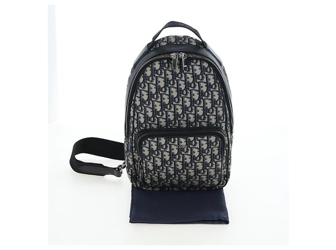 Zaino Christian Dior Trotter Canvas Jacquard Navy Silver Auth 203250SAM Argento Blu navy - vista 12