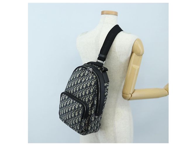 Zaino Christian Dior Trotter Canvas Jacquard Navy Silver Auth 203250SAM Argento Blu navy - vista 29