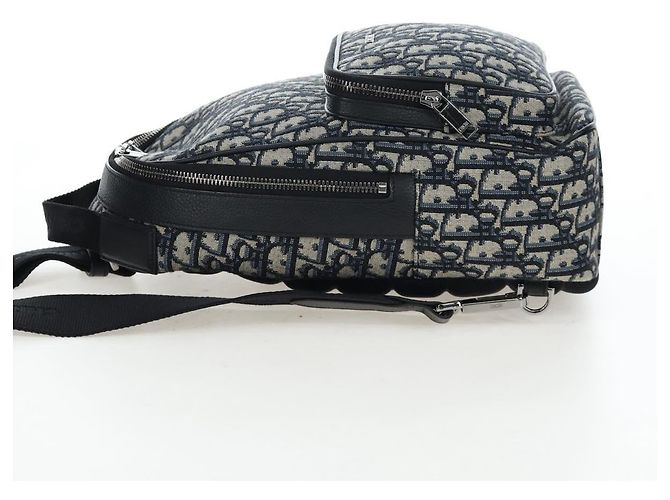 Zaino Christian Dior Trotter Canvas Jacquard Navy Silver Auth 203250SAM Argento Blu navy - vista 3