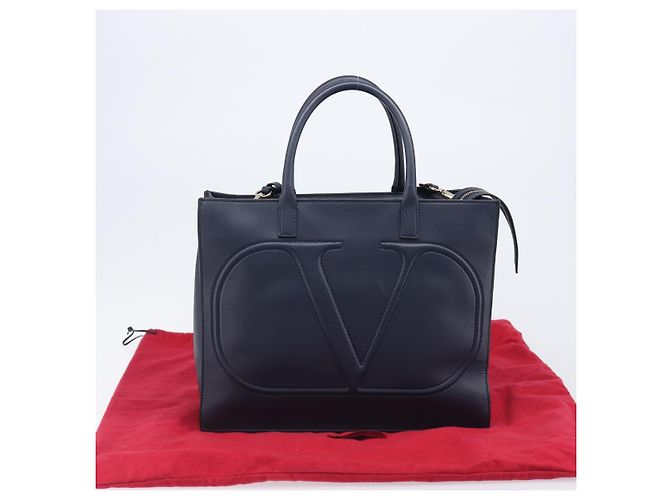 Borsa VALENTINO in pelle 2way Navy Gold Auth 202206V D'oro Blu navy - vista 12