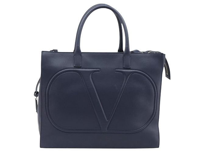 Borsa VALENTINO in pelle 2way Navy Gold Auth 202206V D'oro Blu navy - vista 13