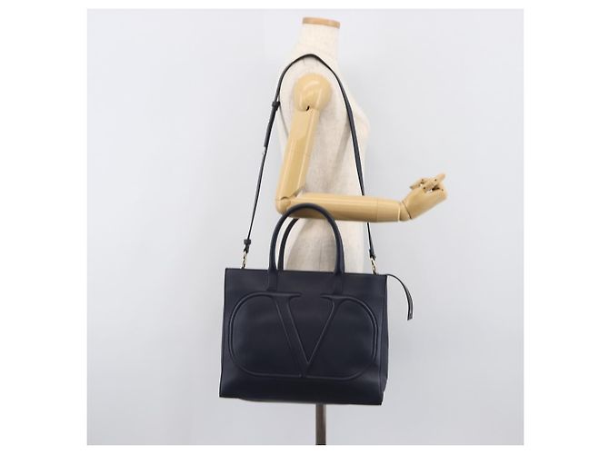 Borsa VALENTINO in pelle 2way Navy Gold Auth 202206V D'oro Blu navy - vista 27