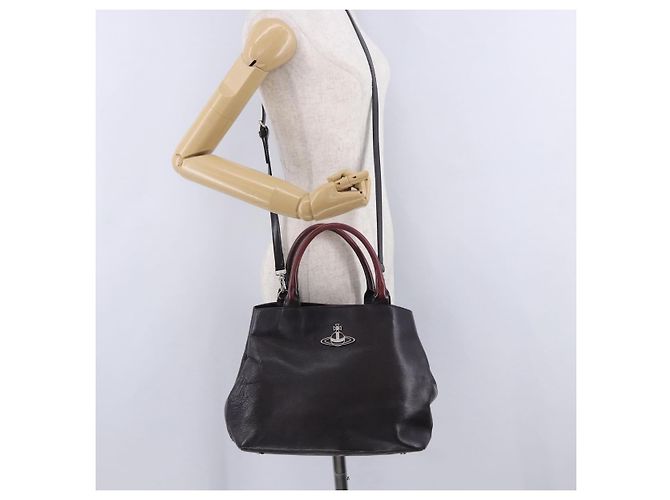 Borsa Tote Vivienne Westwood Pelle 2way Nero Argento Auth 204042 - vista 29