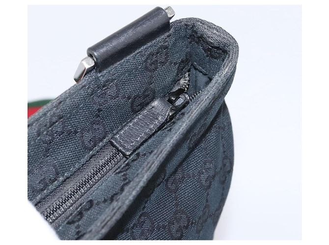 Borsa a tracolla GUCCI GG Canvas Web Sherry Line Nero Argento 256100 Auth 204737A - vista 10