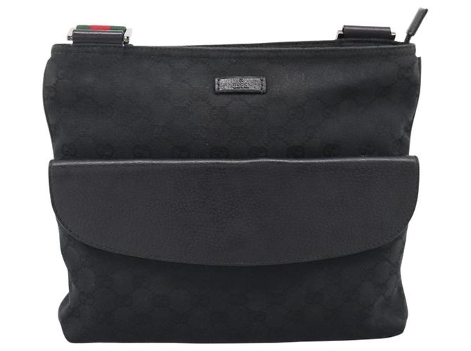 Borsa a tracolla GUCCI GG Canvas Web Sherry Line Nero Argento 256100 Auth 204737A - vista 13