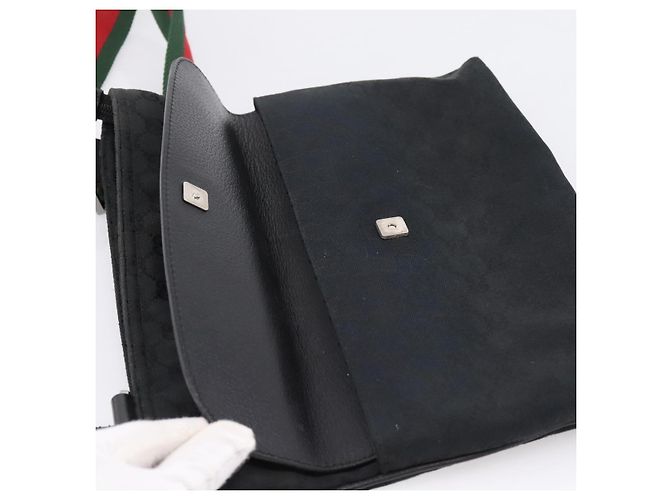 Borsa a tracolla GUCCI GG Canvas Web Sherry Line Nero Argento 256100 Auth 204737A - vista 23
