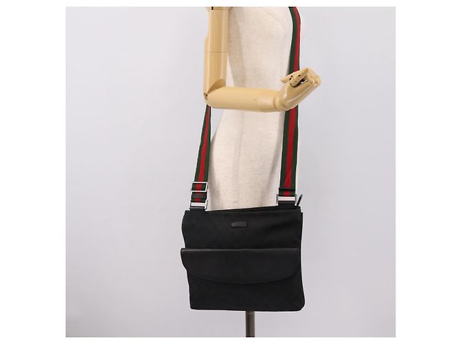 Borsa a tracolla GUCCI GG Canvas Web Sherry Line Nero Argento 256100 Auth 204737A - vista 24