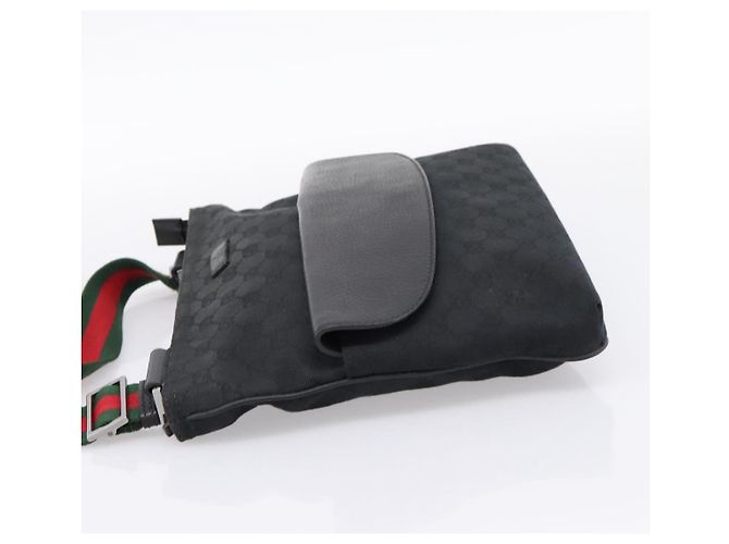 Borsa a tracolla GUCCI GG Canvas Web Sherry Line Nero Argento 256100 Auth 204737A - vista 3