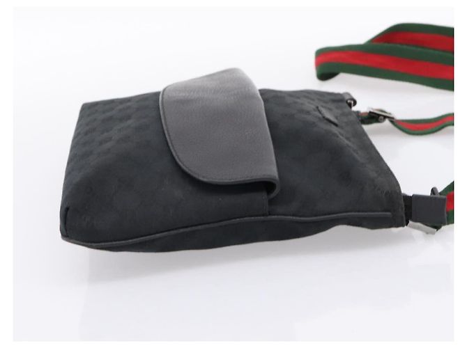 Borsa a tracolla GUCCI GG Canvas Web Sherry Line Nero Argento 256100 Auth 204737A - vista 4