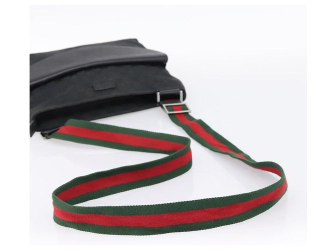 Borsa a tracolla GUCCI GG Canvas Web Sherry Line Nero Argento 256100 Auth 204737A - vista 7
