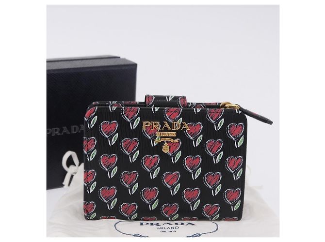 Portefeuille Compact PRADA en Cuir Noir et Or Auth 203694M Doré - vue 12