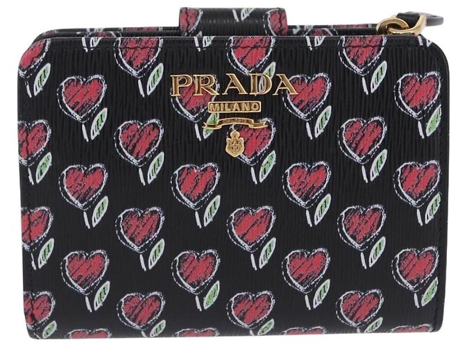 Portefeuille Compact PRADA en Cuir Noir et Or Auth 203694M Doré - vue 13