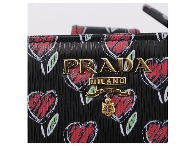 Portefeuille Compact PRADA en Cuir Noir et Or Auth 203694M Doré - vue 17
