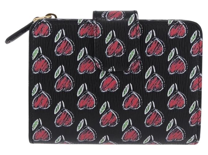Portefeuille Compact PRADA en Cuir Noir et Or Auth 203694M Doré - vue 2