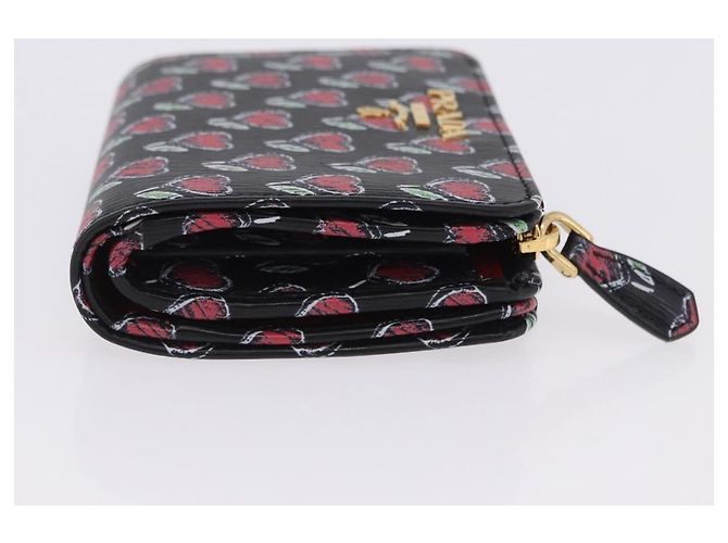 Portefeuille Compact PRADA en Cuir Noir et Or Auth 203694M Doré - vue 3