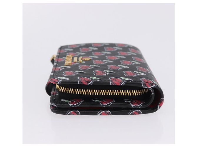Portefeuille Compact PRADA en Cuir Noir et Or Auth 203694M Doré - vue 4