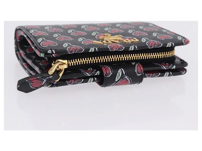 Portefeuille Compact PRADA en Cuir Noir et Or Auth 203694M Doré - vue 5