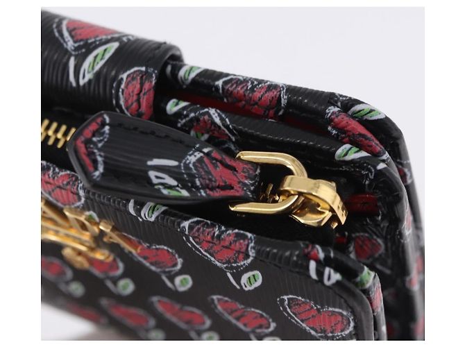 Portefeuille Compact PRADA en Cuir Noir et Or Auth 203694M Doré - vue 8