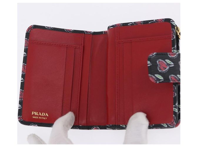 Portefeuille Compact PRADA en Cuir Noir et Or Auth 203694M Doré - vue 9
