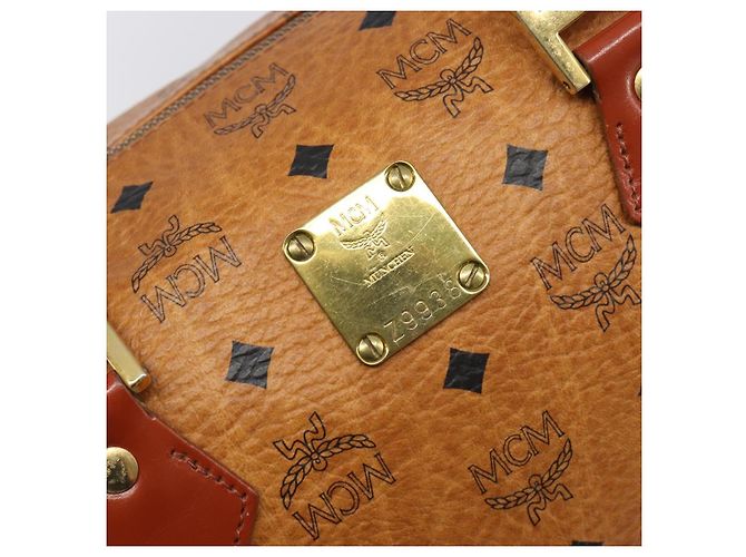 Bolsa MCM Vicetos Logogram Mini Boston Bag PVC Leather Brown Gold Auth ki6815 Marrom Dourado - vista 12