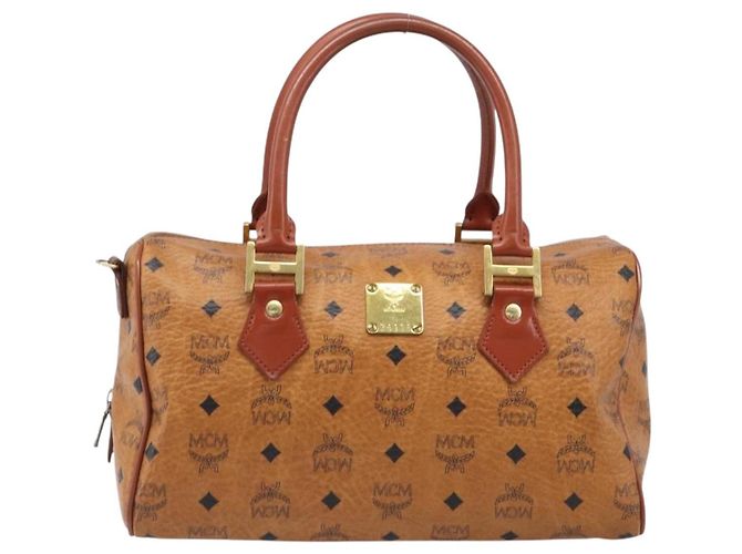 Bolsa MCM Vicetos Logogram Mini Boston Bag PVC Leather Brown Gold Auth ki6815 Marrom Dourado - vista 13