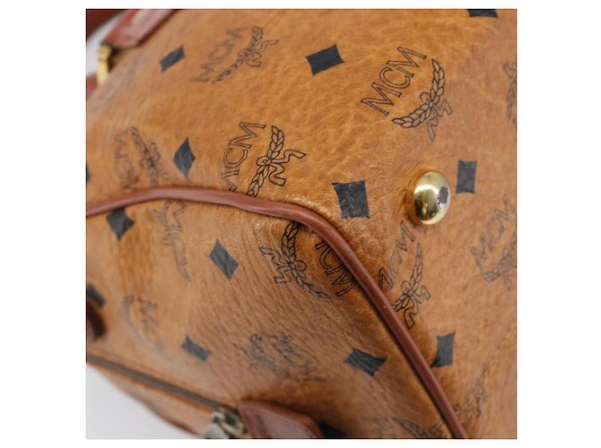 Bolsa MCM Vicetos Logogram Mini Boston Bag PVC Leather Brown Gold Auth ki6815 Marrom Dourado - vista 14
