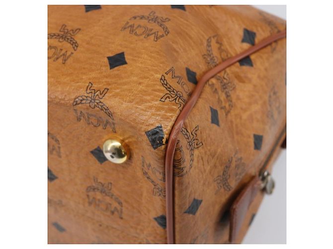 Bolsa MCM Vicetos Logogram Mini Boston Bag PVC Leather Brown Gold Auth ki6815 Marrom Dourado - vista 15