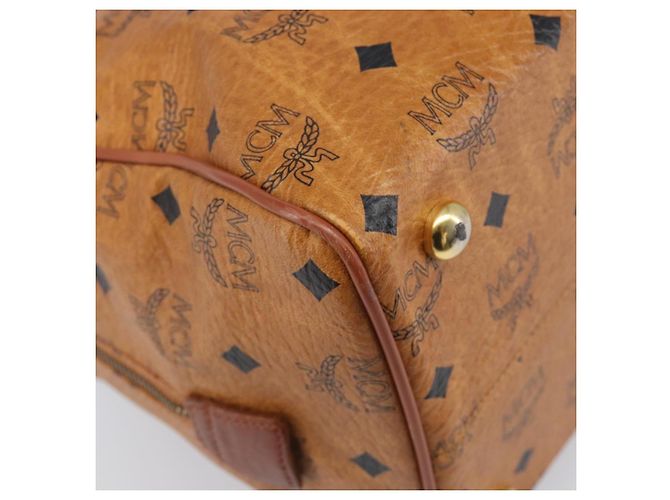 Bolsa MCM Vicetos Logogram Mini Boston Bag PVC Leather Brown Gold Auth ki6815 Marrom Dourado - vista 16