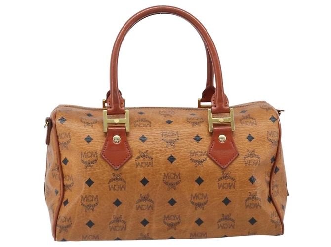 Bolsa MCM Vicetos Logogram Mini Boston Bag PVC Leather Brown Gold Auth ki6815 Marrom Dourado - vista 2