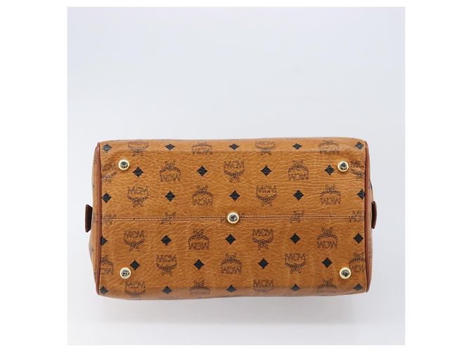 Bolsa MCM Vicetos Logogram Mini Boston Bag PVC Leather Brown Gold Auth ki6815 Marrom Dourado - vista 5